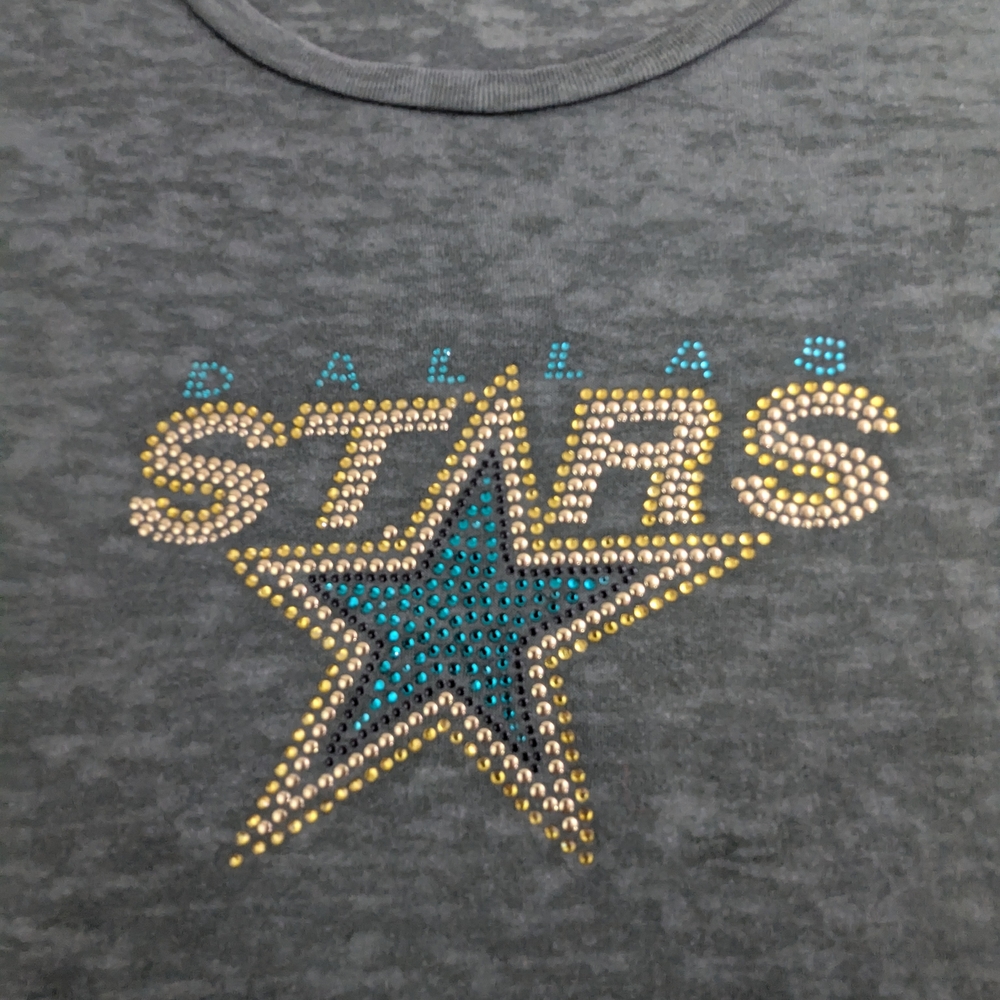 Dallas Stars Gold & Green Embellished Logo Grey Tshirt Medium
